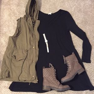 Criss Cross Long Sleeve Flowy Tee Shirt Dress